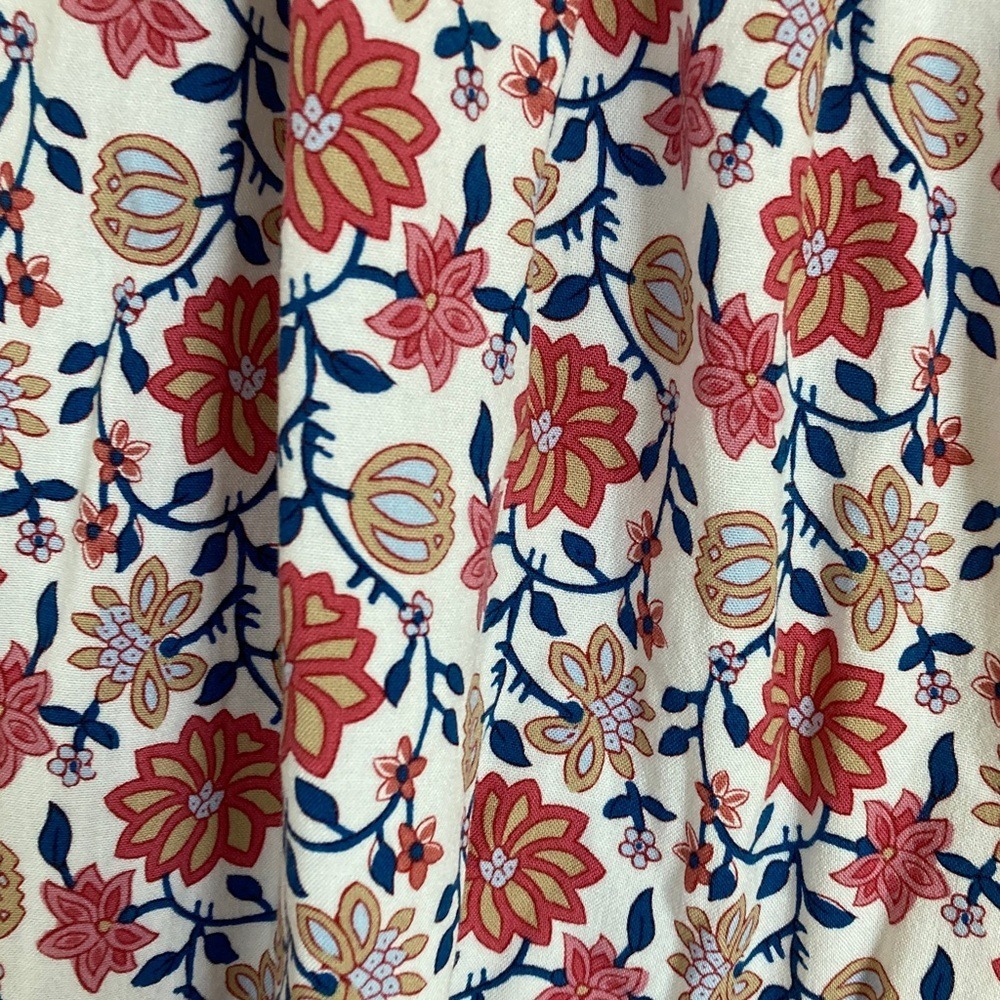 Cynthia Rowley Womens Floral V-Neck Boho Blouse Rust Blue Size 1X 3/4 Sleeve - Picture 9 of 9
